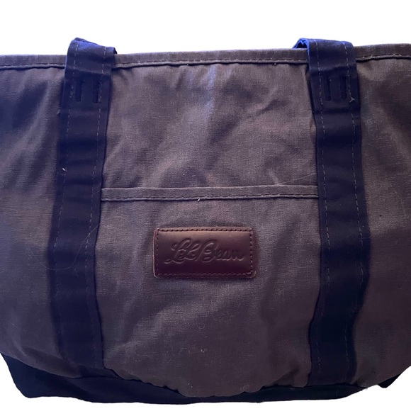 LL BEAN Boat Tote Bag Waxed Canvas VINTAGE Script Logo ZIP Top Gray / Green Camo - Picture 10 of 11